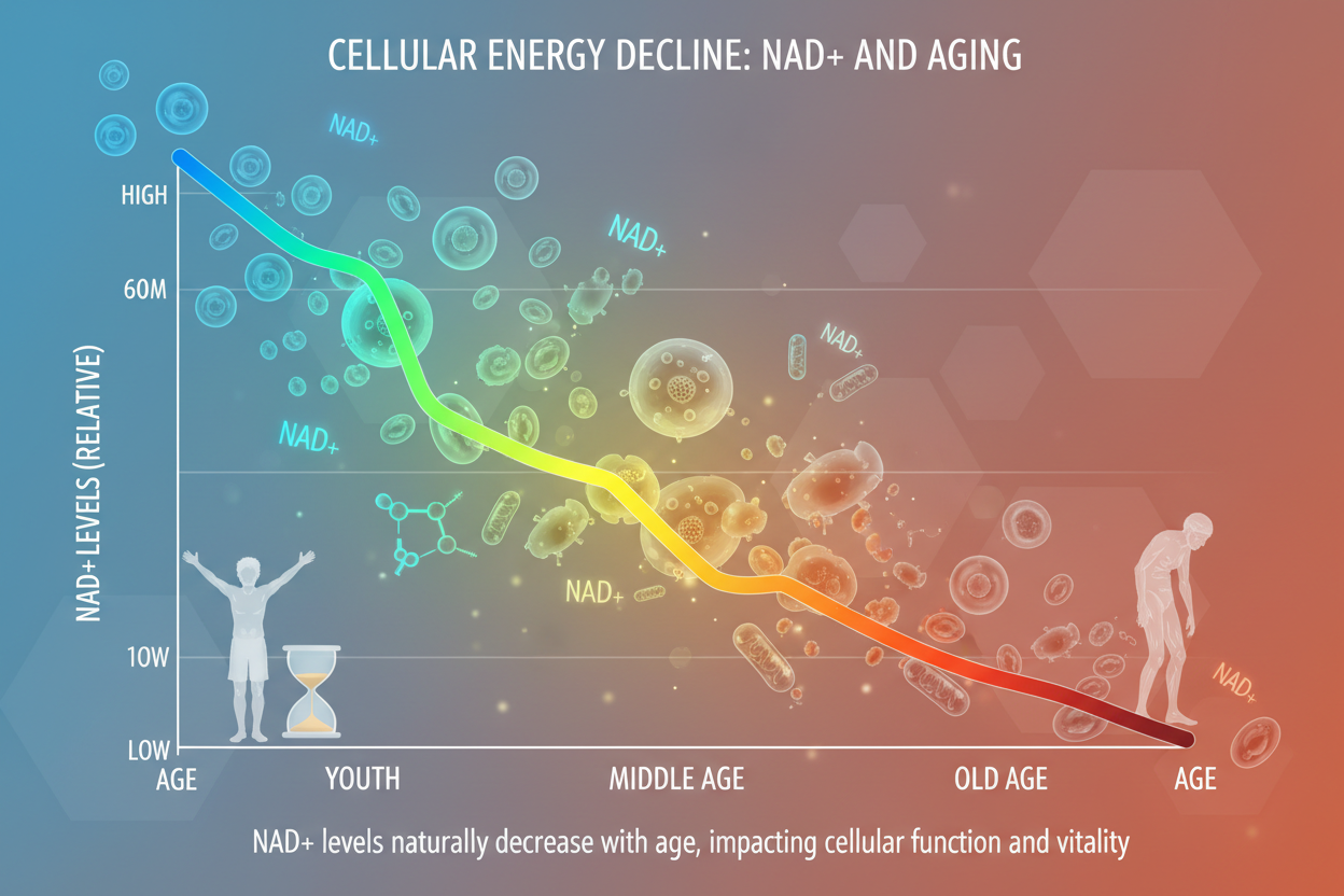 Why do NAD⁺ levels naturally decline with age?